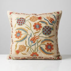 20"x20" 100% Silk Cushion Cover. Embroidered Lace Pillow. Colorful Toss Pillow