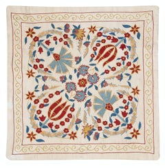 20"x20" 100% Silk Cushion Cover. Embroidered Lace Pillow. Multicolor Toss Pillow