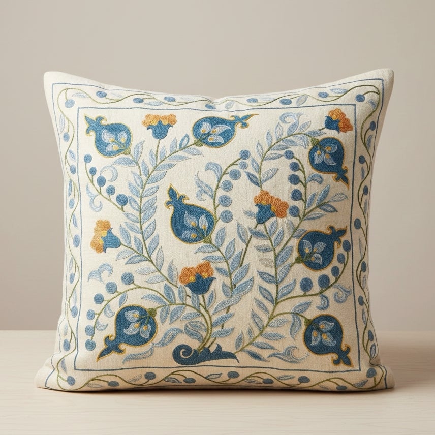 20"x20" 100% Silk Cushion Cover. Embroidered Pillowcase. Traditional Lace Pillow