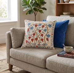 20"x20" 100% Silk Cushion Cover. Embroidered Throw Pillow Cover. Accent Pillow