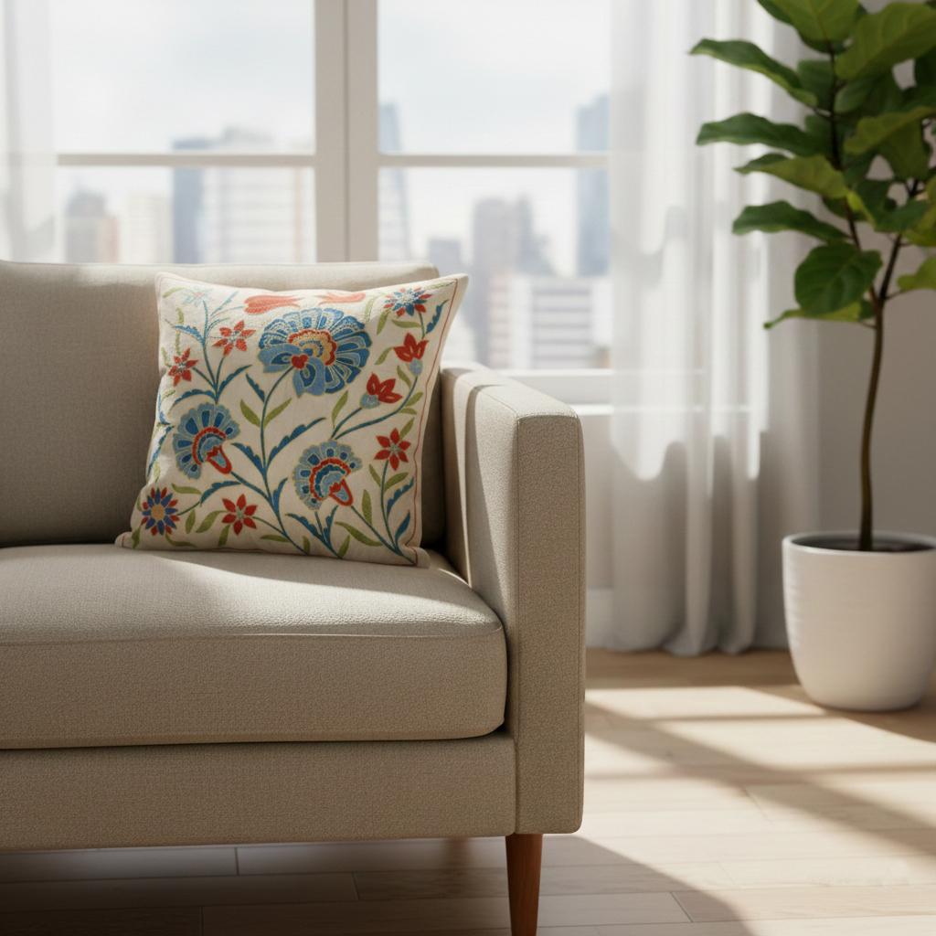 Nouvelle housse de coussin 100% soie brodée à la main - Art textile ouzbek authentique

Rehaussez votre décoration intérieure avec cette exquise housse de coussin Suzani brodée à la main, fabriquée à partir de 100 % de soie pure par des artisans