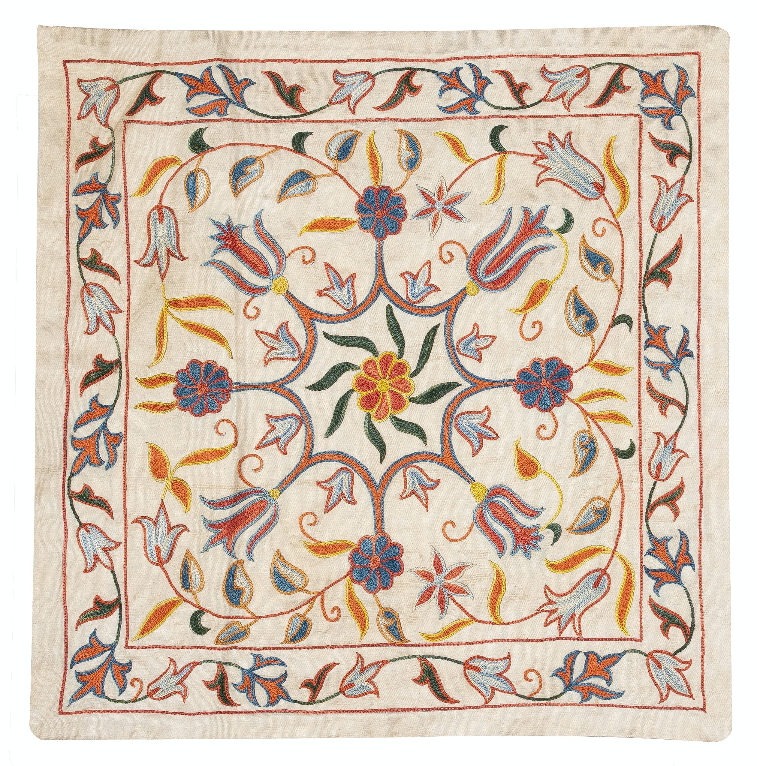 Copricuscino ricamato in 100% seta da 20 "x20". Cuscino da lancio &New. Cuscino moderno in pizzo