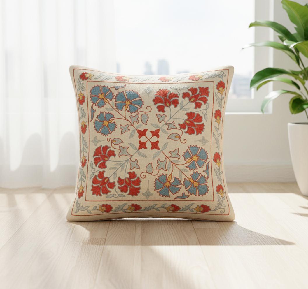 20 "x20" Housse de coussin brodée 100% soie. New Toss Pillow. Oreiller en dentelle Modernity