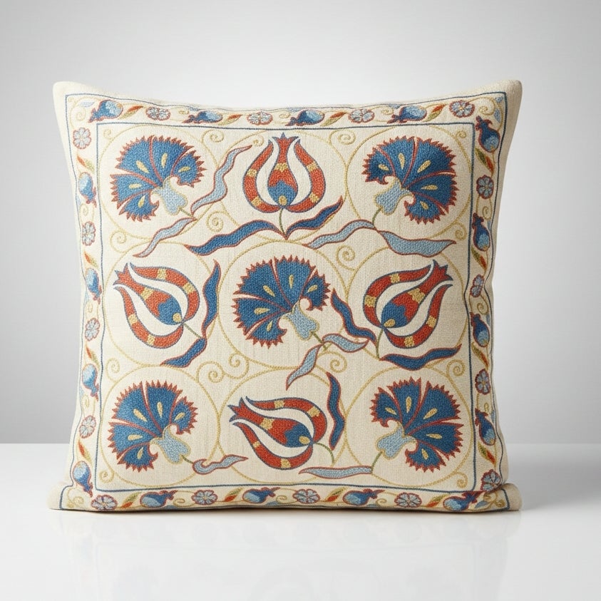 Funda de cojín bordada en seda 100% de 20 "x20". Nuevo cojín. Cojín moderno de encaje en venta
