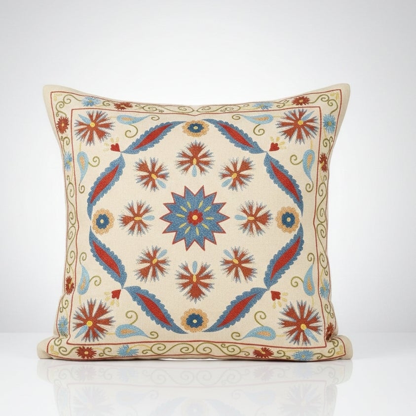 20"x20" 100% Silk Embroidered Cushion Cover. New Toss Pillow. Suzani Lace Pillow