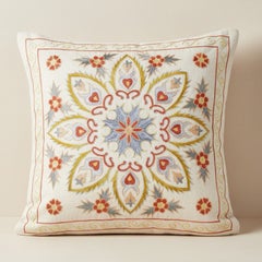 20"x20" 100% Silk Embroidered Cushion Cover. Traditional Handmade Lace Pillow