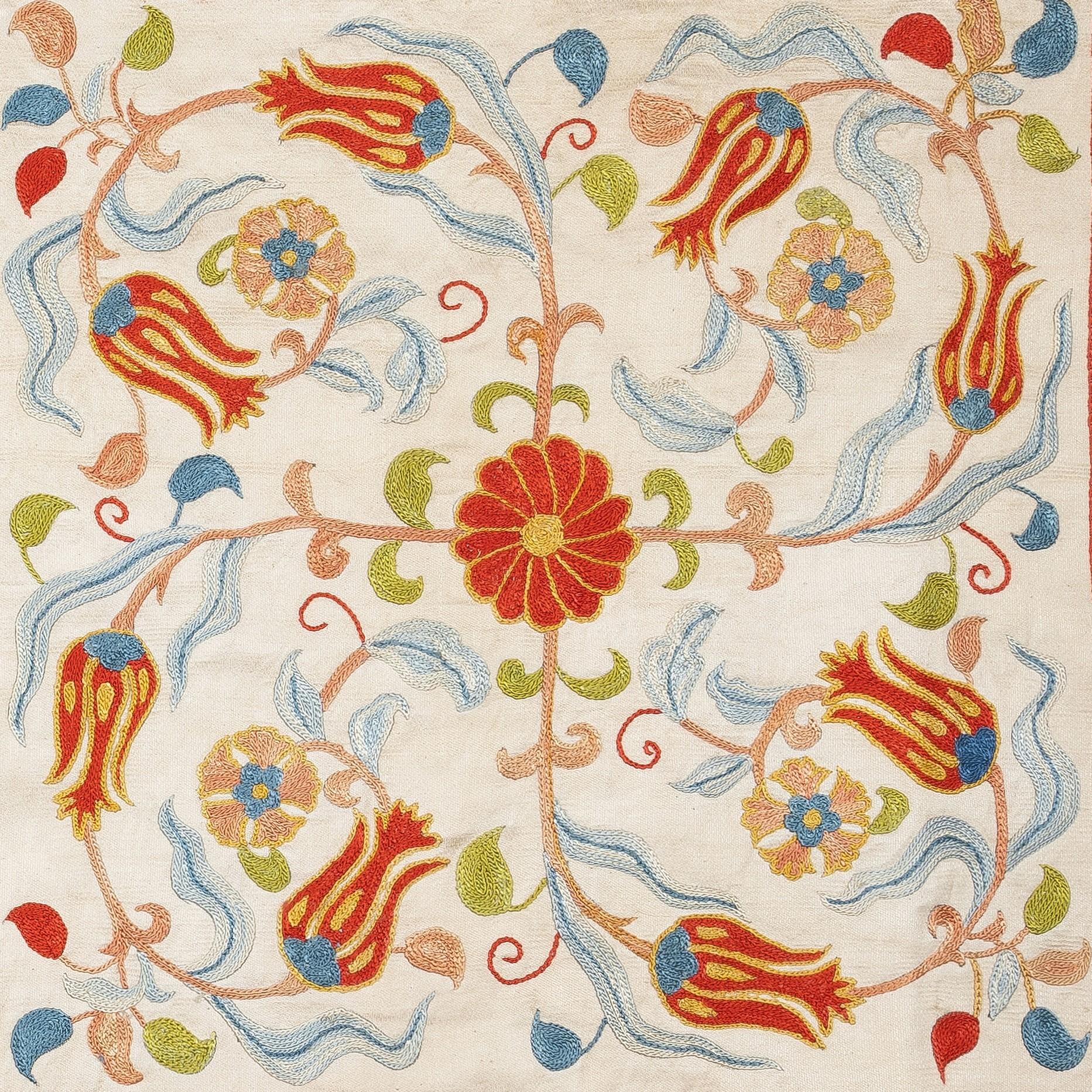 New Hand-Embroidered 100% Silk Cushion Cover – Authentic Uzbek Textile Art

Elevate your home décor with this exquisite hand-embroidered Suzani cushion cover, crafted from 100% pure silk by skilled artisans in Uzbekistan. Featuring traditional