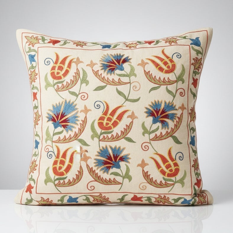 20"x20" All Silk Accent Pillow. Handmade Cushion Cover. Embroidered Throw Pillow
