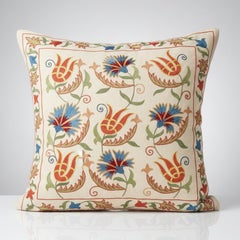 20"x20" All Silk Accent Pillow. Handmade Cushion Cover. Embroidered Throw Pillow
