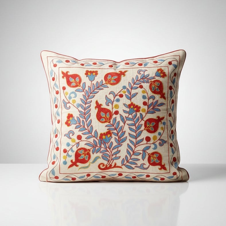 20"x20" All Silk Accent Pillow. Handmade Cushion Cover. Embroidered Throw Pillow