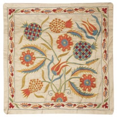 20"x20" All Silk Cushion Cover. Embroidered Accent Pillow. Colorful Throw Pillow