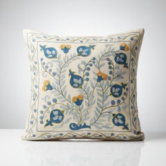 20"x20" All Silk Embroidered Cushion Cover. Blue Pillowcase. New Toss Pillow