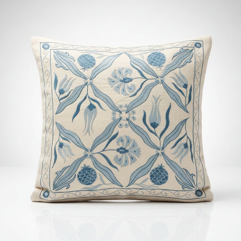 Funda de cojín bordada totalmente en seda de 20 "x20". Funda de almohada hecha a mano. Nuevo cojín