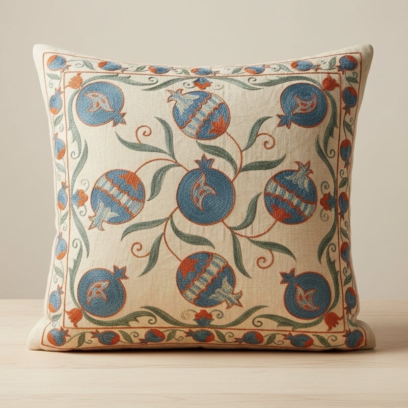 20 Zoll x 20 Zoll Seide bestickter Kissenbezug. Granatapfel gemustertes Wickelkissen