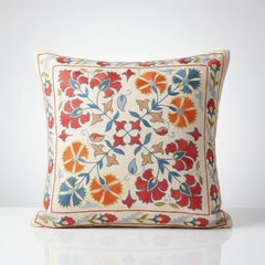 20"x20" All Silk Embroidered Throw Pillow. Traditional Handmade Cushion Cover