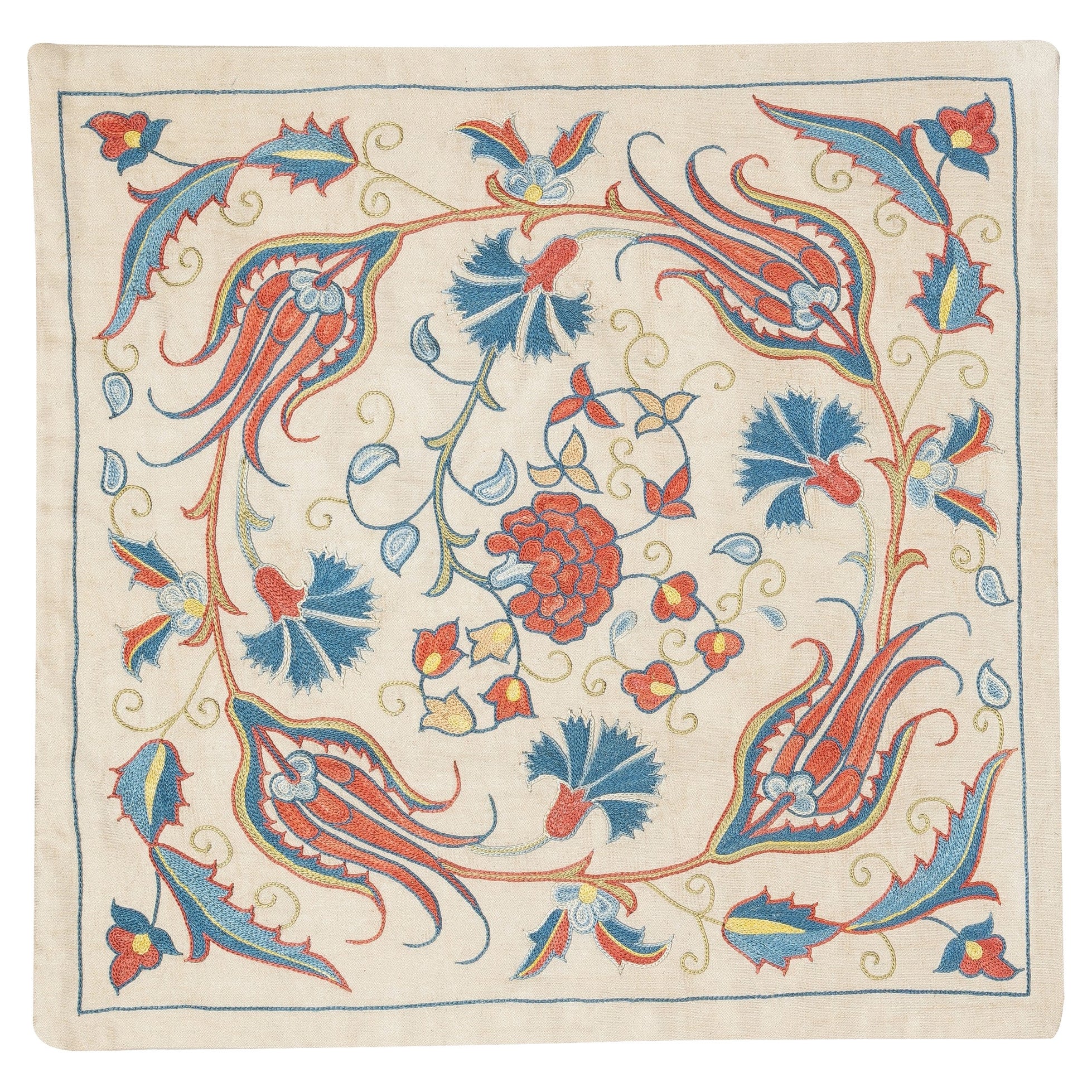 Housse de coussin 100 % soie brodée 20 "x20". Décoration intérieure. Taie d'oreiller faite à la main
