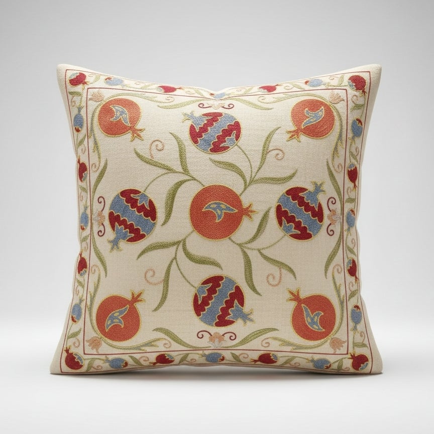 Funda de cojín de seda 100% bordada de 20 "x20". Decoración del hogar. Funda de almohada hecha a mano