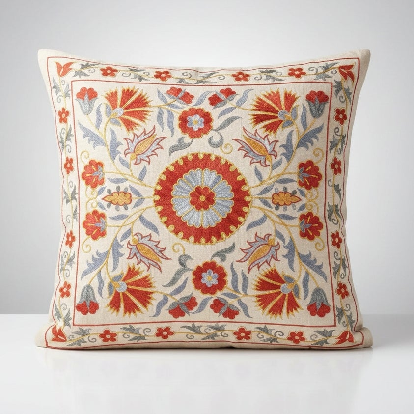 20"x20" Embroidered 100% Silk Cushion Cover. New Lace Pillow. Traditional Pillow
