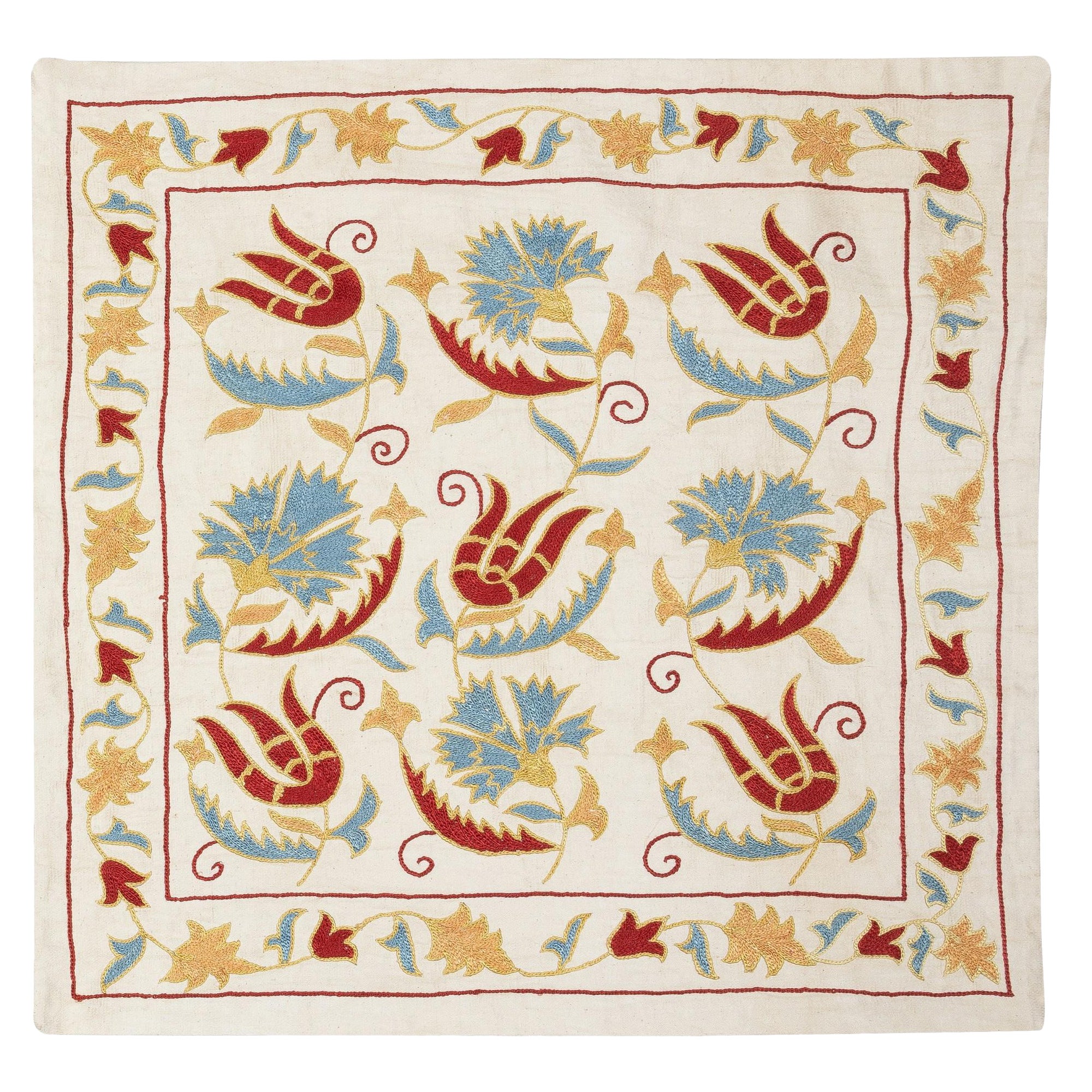 Cuscino da 20 "x20" ricamato in 100% seta. Copricuscino di lusso. Cuscino da lancio fatto a mano