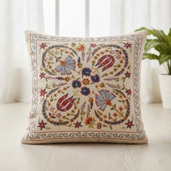 20"x20" Embroidered 100% Silk Pillowcase. Handmade Cushion. Modern Throw Pillow