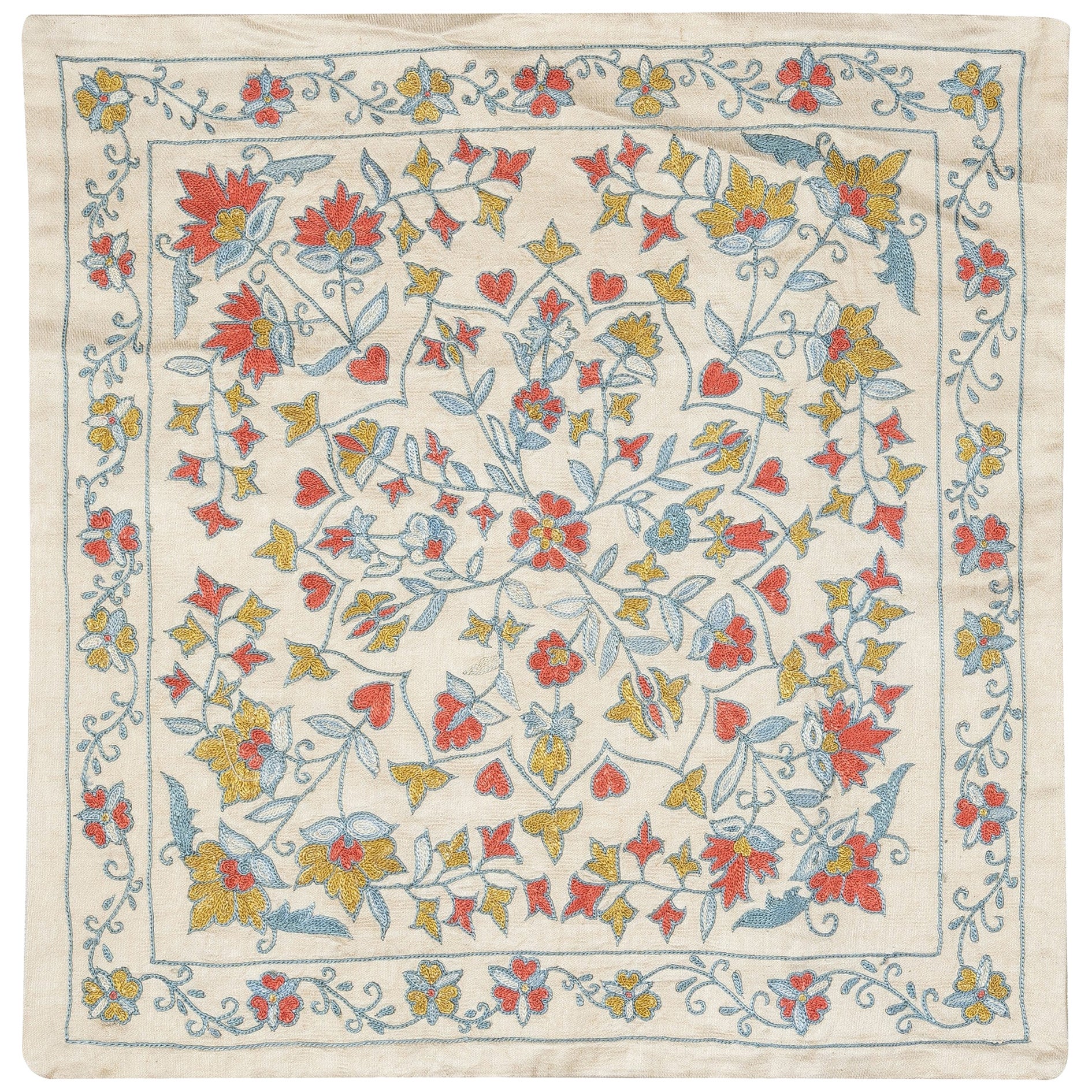 Copricuscino ricamato in seta 20 "x20". Federa fatta a mano. Nuovo cuscino in pizzo in vendita