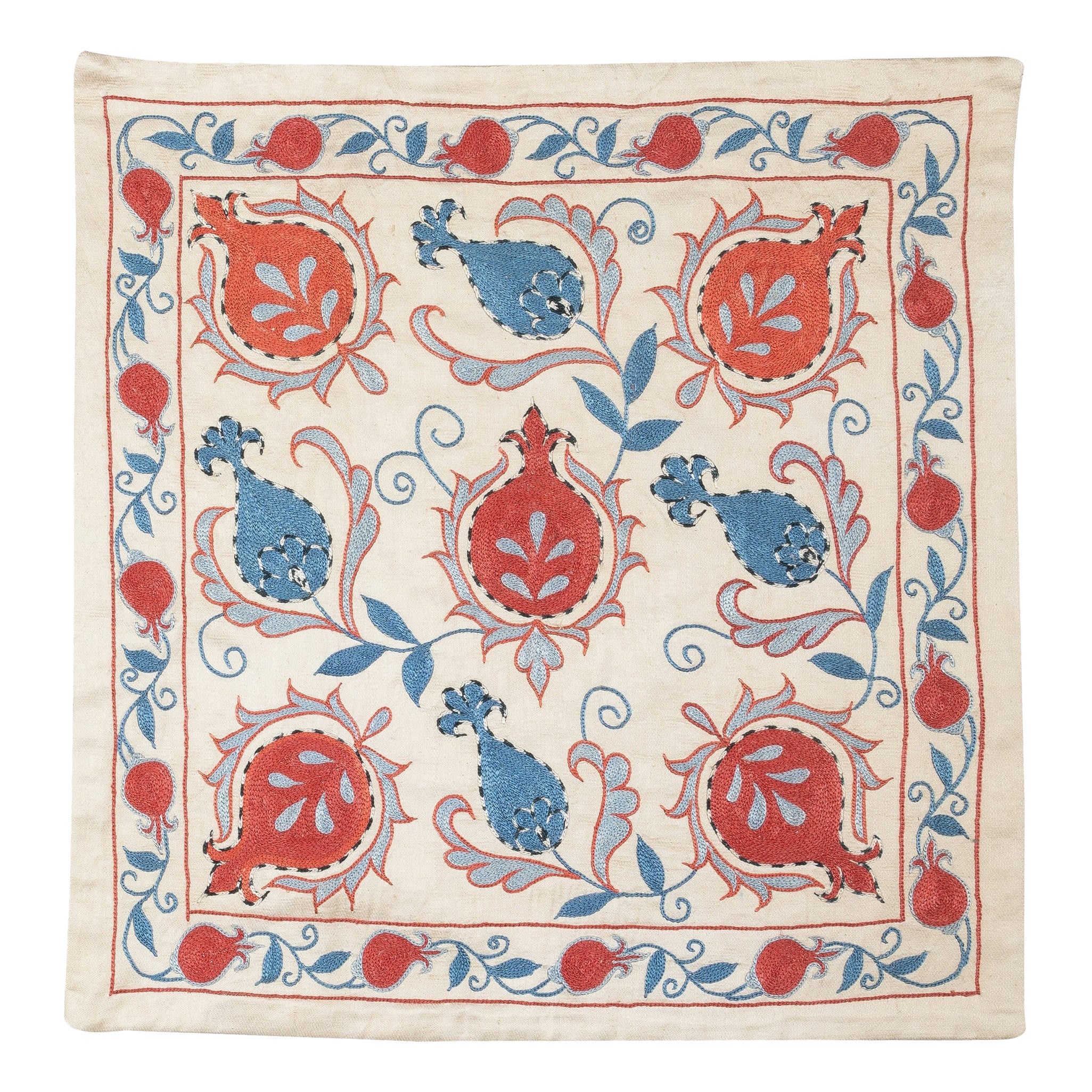 Coussin en soie brodée 20 "x20". Housse d'oreiller faite à la main. Nouveau coussin en dentelle