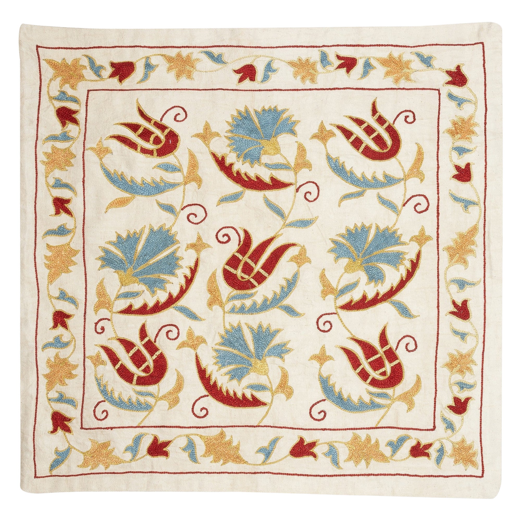 20 "x20" Copricuscino ricamato. Decorazioni per la casa in stile bohémien e chic. Copricuscino in seta in vendita