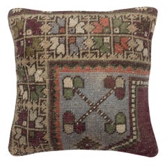 20"x20" Hand-knotted Wool Rug Cushion Cover. Vintage Throw Pillow. Home Gift