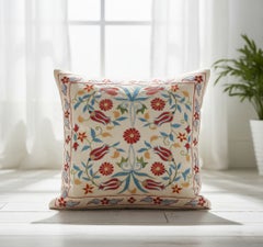 20"x20" Modern 100% Silk Embroidered Pillow Cover. Handmade Cushion Cover