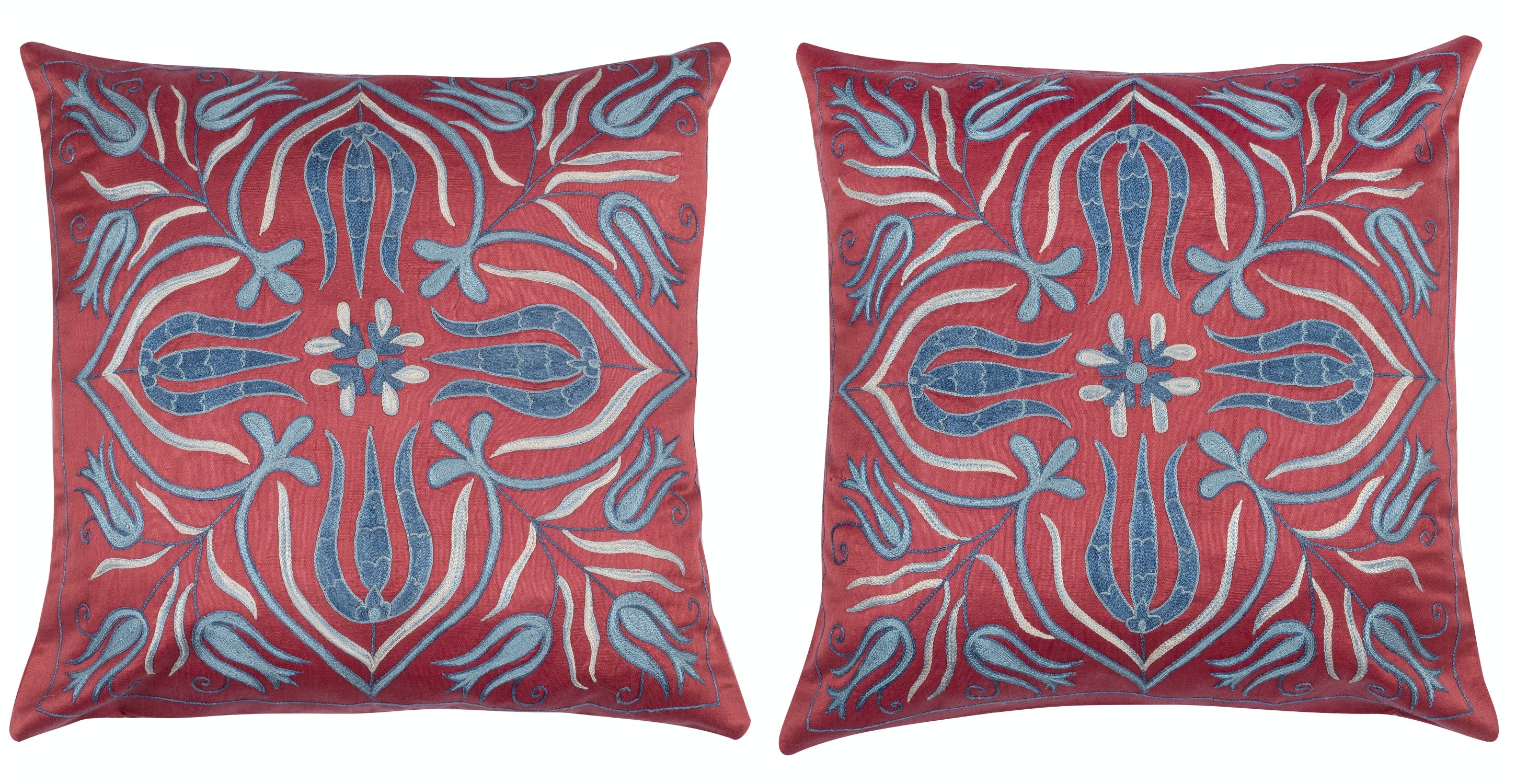 20 "x20" JUEGO DE 2 - Fundas de cojín de seda 100%. Almohadas bordadas