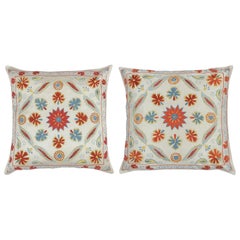 20"x20" SET OF 2 - 100% Silk Cushion Covers. Embroidered Accent Pillows