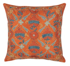 20"x20" SET OF 2 - 100% Silk Orange Cushion Covers. Embroidered Throw Pillows