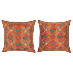 20"x20" SET OF 2 - 100% Silk Orange Cushion Covers. Embroidered Throw Pillows