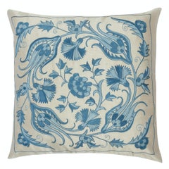 20"x20" SET OF 2 - All Silk Cushion Covers. Embroidered Blue Accent Pillows