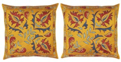 20"x20" SET OF 2 - Embroidered 100% Silk Cushion Covers. Handmade Accent Pillows