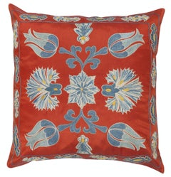 20"x20" SET OF 2 - Embroidered Red Cushion Covers. 100% Silk Accent Pillows