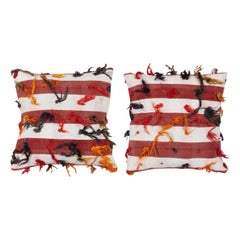20"x20" SET OF 2 - Hand-Woven Cushion Covers. A pair of Throw Pillows with Pomps