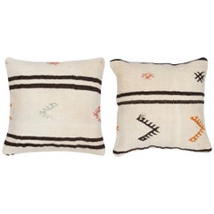 20"x20" SET OF 2 - Hand-Woven Hemp Kilim Cushion Covers. Vintage Throw Pillows
