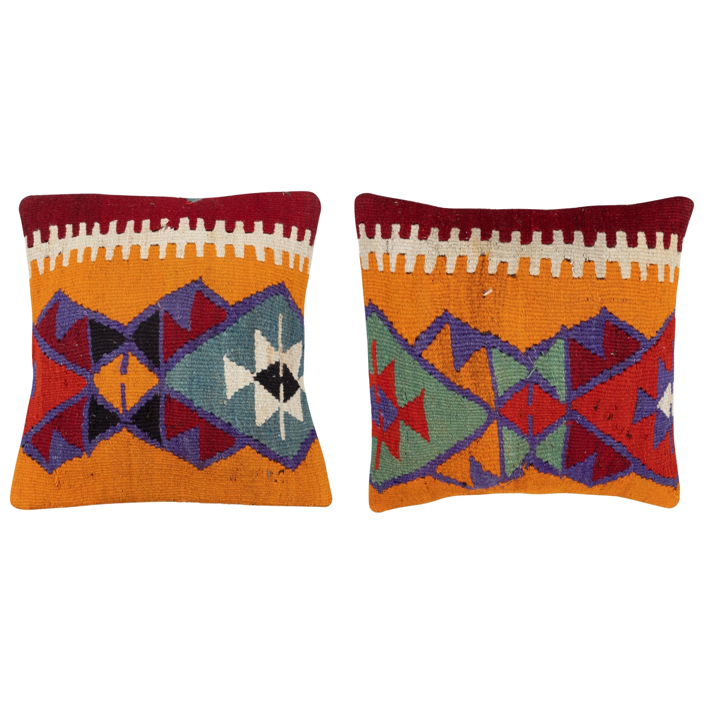 20 "x20" SET DI 2 - Copricuscini Kilim tessuti a mano. Una coppia di copricuscini in pizzo