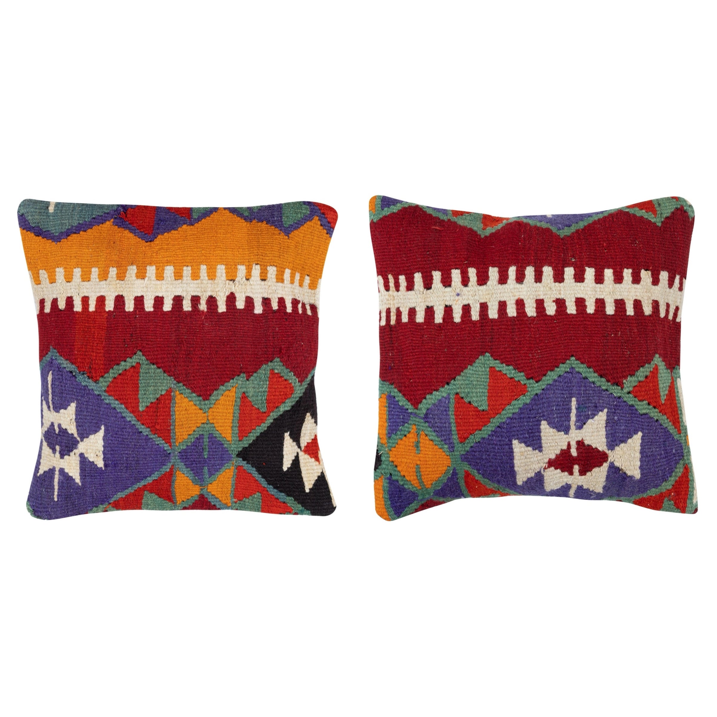 20 "x20" SET OF 2 - Handgewebte Kilim-Kissenbezüge. Ein Paar Spitzen-Kissenbezüge