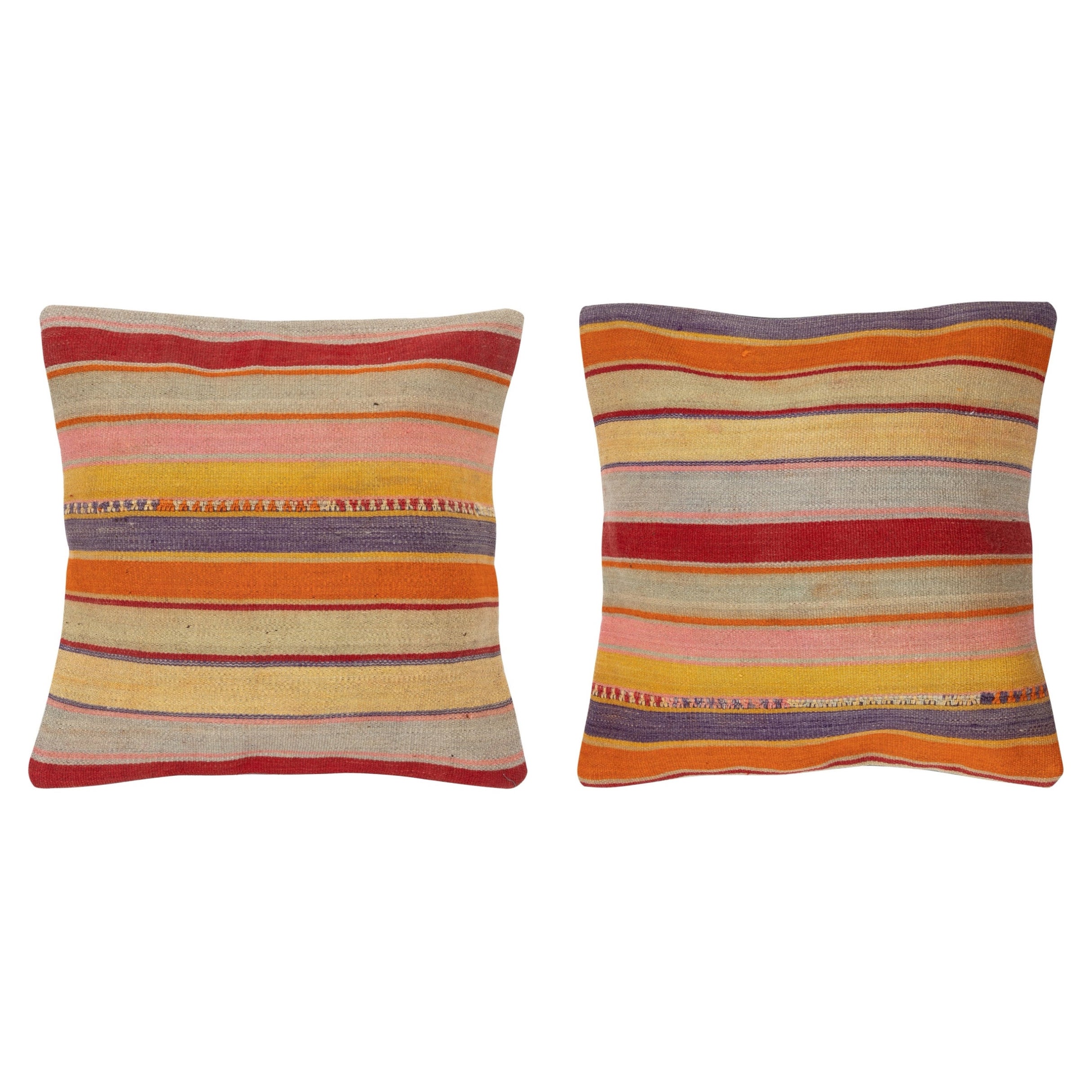 20 "x20" SET OF 2 - Handgewebte Kilim-Kissenbezüge. Ein Paar Spitzen-Kissenbezüge