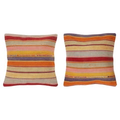 20 "x20" SET OF 2 - Handgewebte Kilim-Kissenbezüge. Ein Paar Spitzen-Kissenbezüge