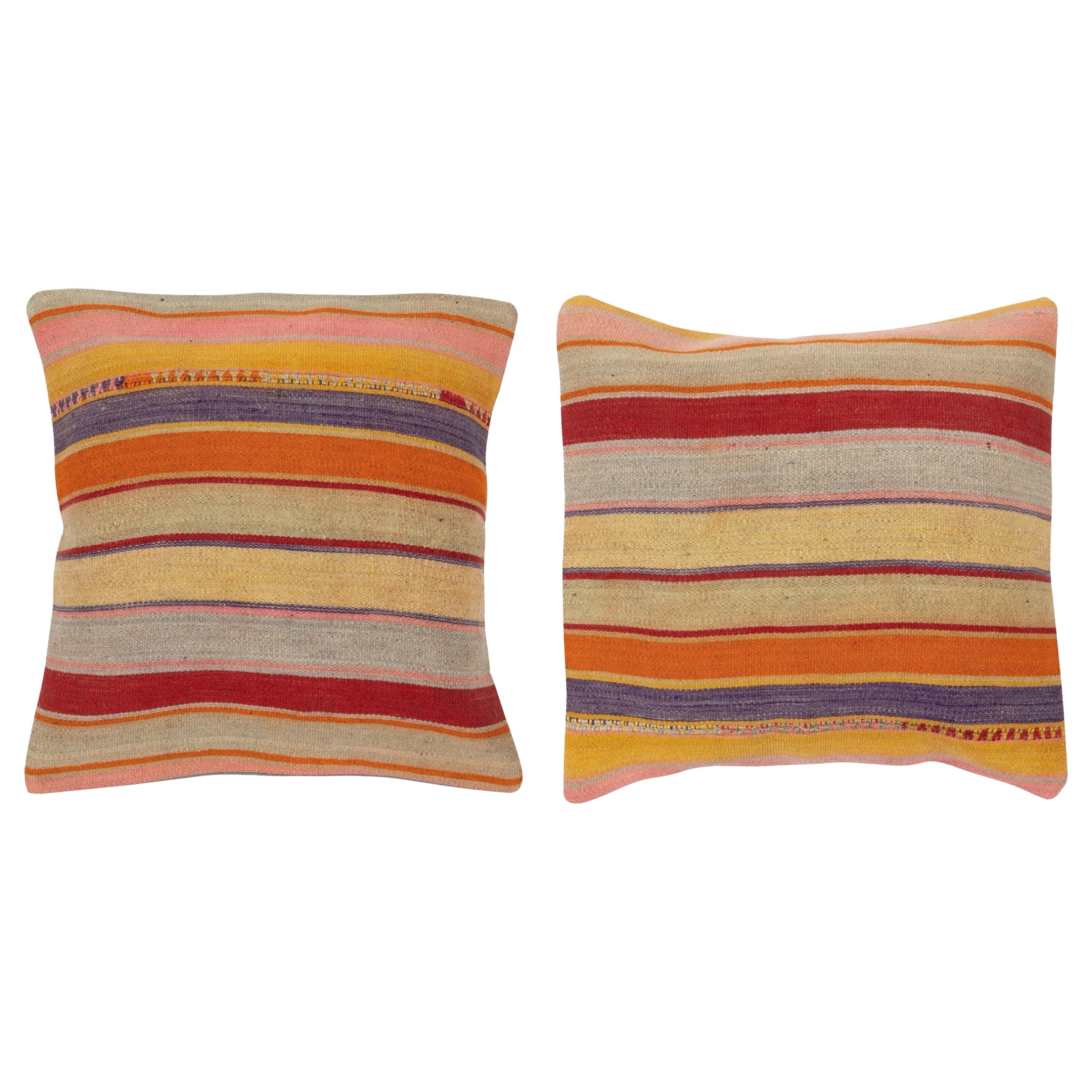 20 "x20" SET OF 2 - Handgewebte Kilim-Kissenbezüge. Ein Paar Spitzen-Kissenbezüge