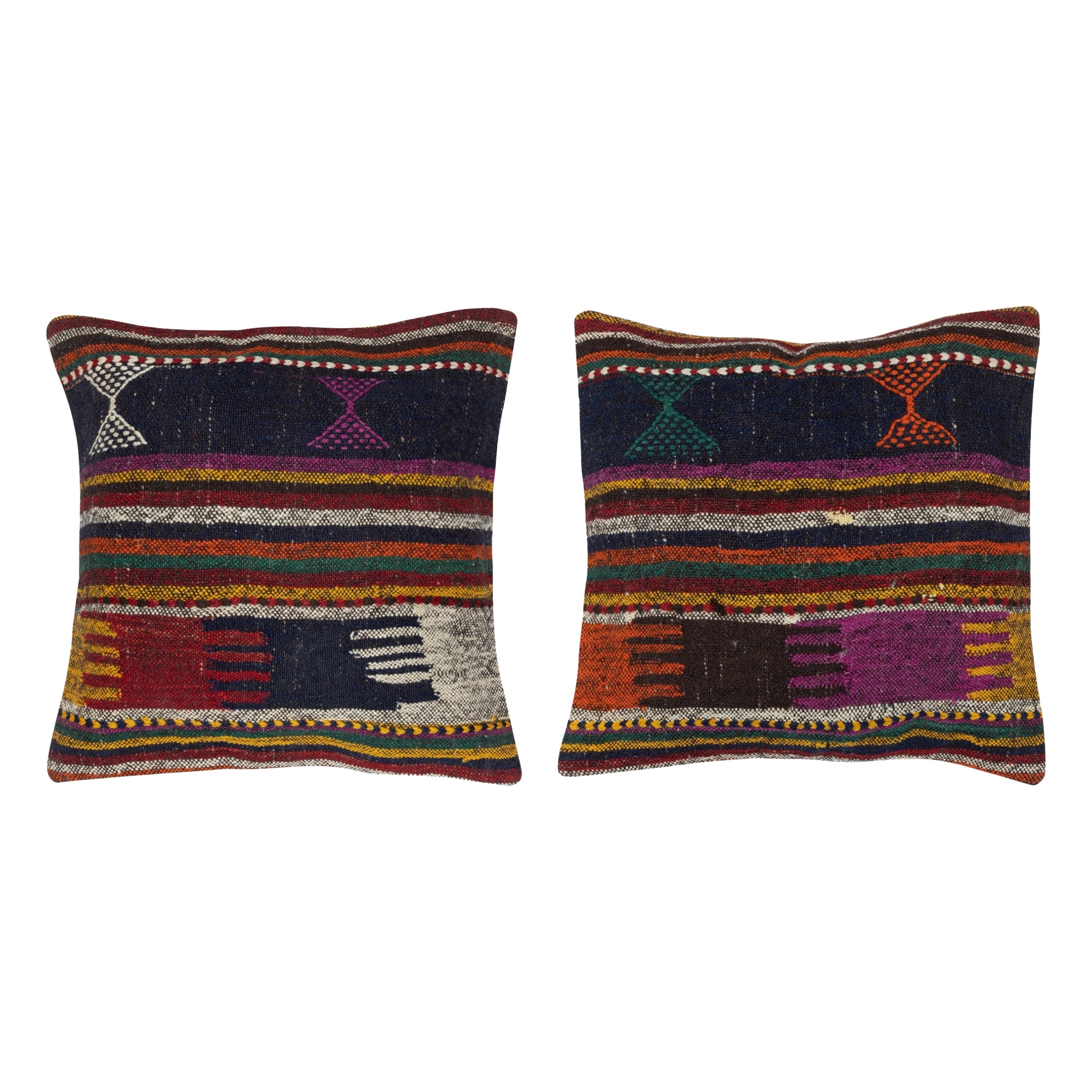 20 "x20" SET DI 2 - Copricuscini Kilim tessuti a mano. Una coppia di copricuscini in pizzo