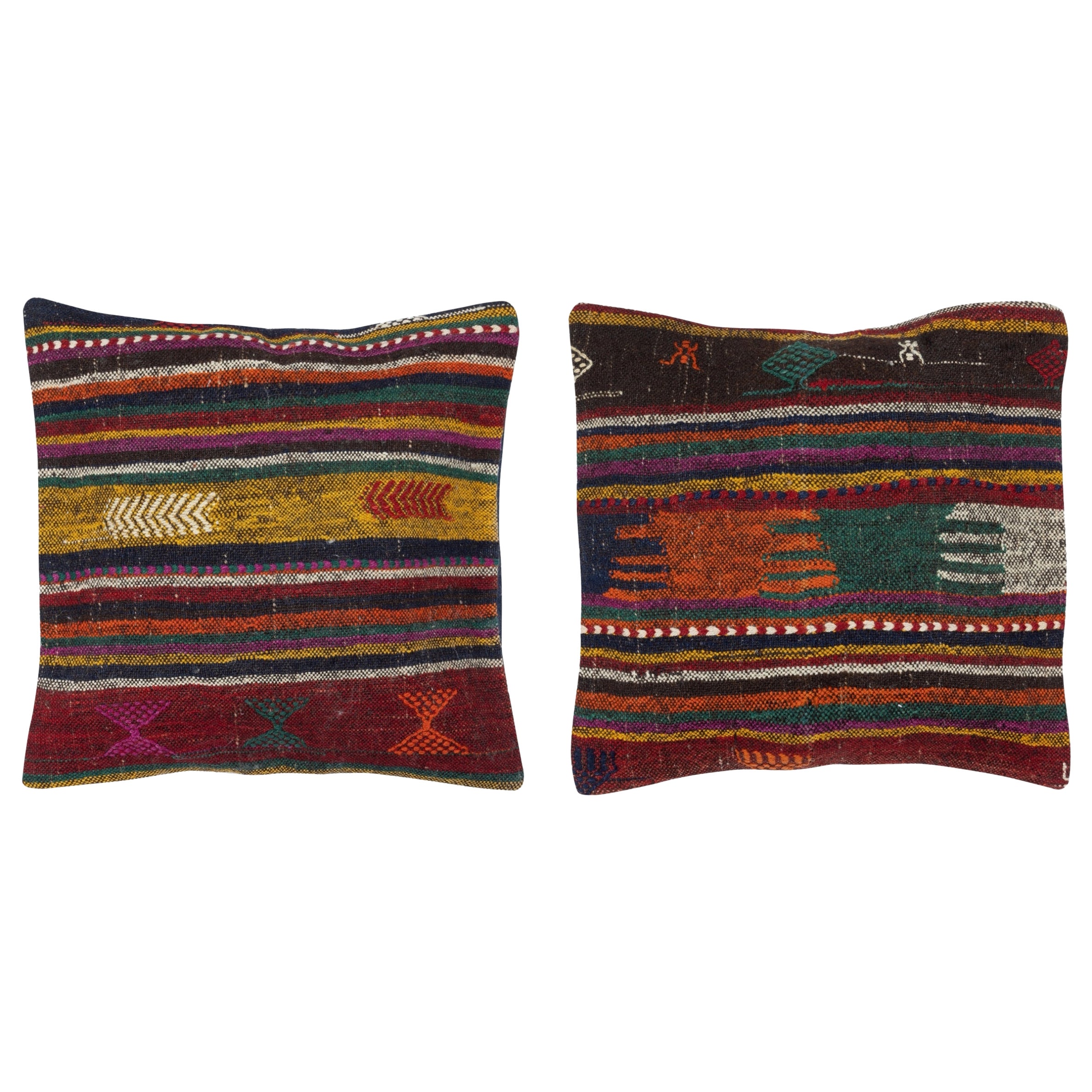 20 "x20" SET DI 2 - Copricuscini Kilim tessuti a mano. Una coppia di copricuscini in pizzo