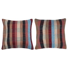 20"x20" SET OF 2 - Handmade Striped Kilim Cushion Covers. Vintage Throw Pillows