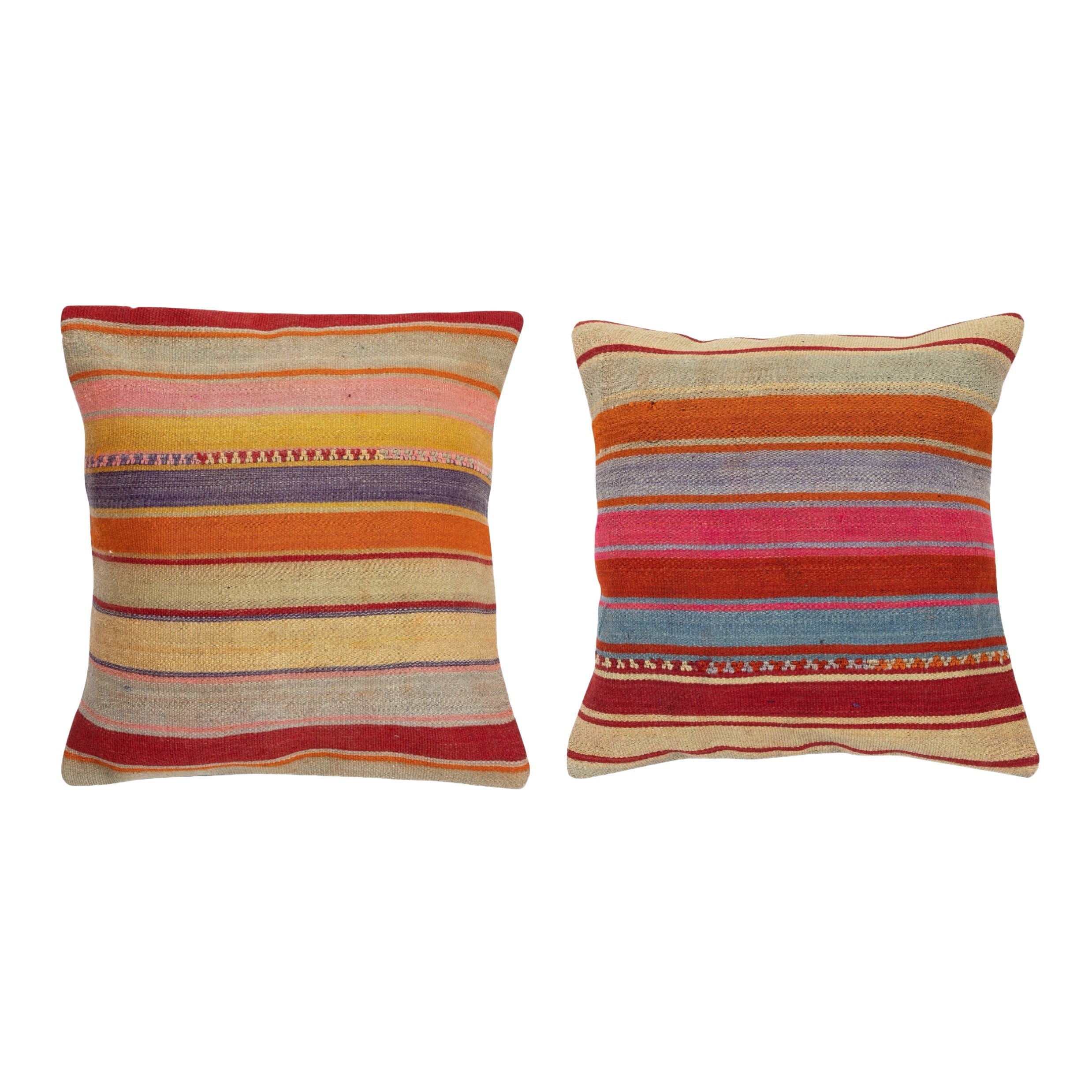 20"x20" SET OF 2 - HandWoven Kilim Cushion Covers. Throw Pillows. Accent Pillows For Sale