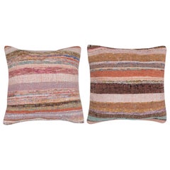 20"x20" SET OF 2 - Handwoven Kilim Cushion Covers. Vintage Cotton Throw Pillows