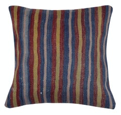 20"x20" SET OF 2 - Handwoven Striped Kilim Cushion Covers. Vintage Throw Pillows