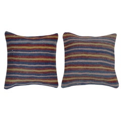 20"x20" SET OF 2 - Handwoven Striped Kilim Cushion Covers. Vintage Throw Pillows